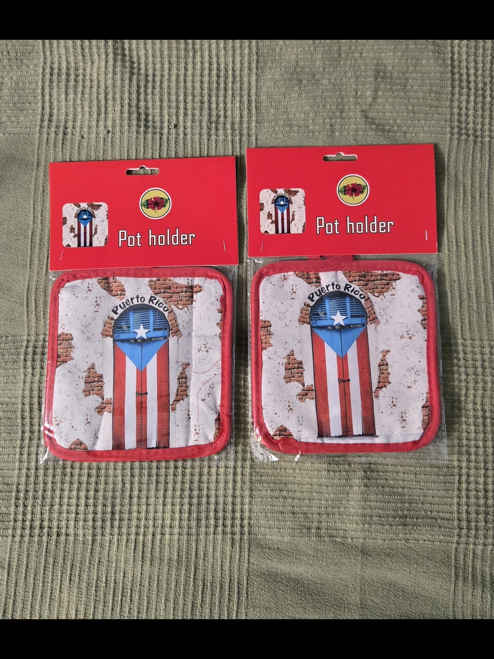 Puerto Rico Flag Pot Holders - Red Trim (Set of 2)